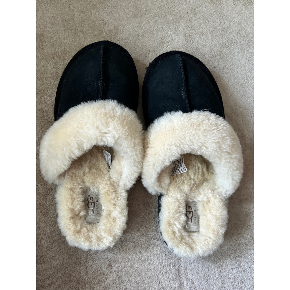 Ugg Womens 7 Cluggette Clog Fur Lined Slipper Suede Black Cozy Slip On